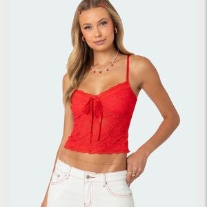 EDIKTED CAMI SHEER LACE TANK TOP RED LARGE NWT